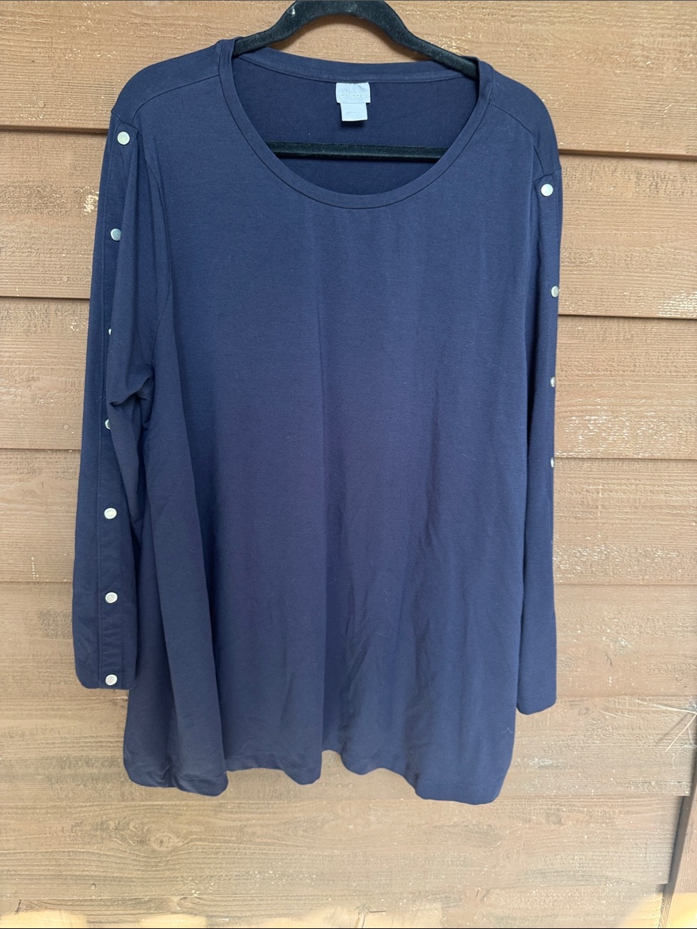 Chico's Navy Long Sleeve Top with Button-Sleeve Detail size 4/XXL